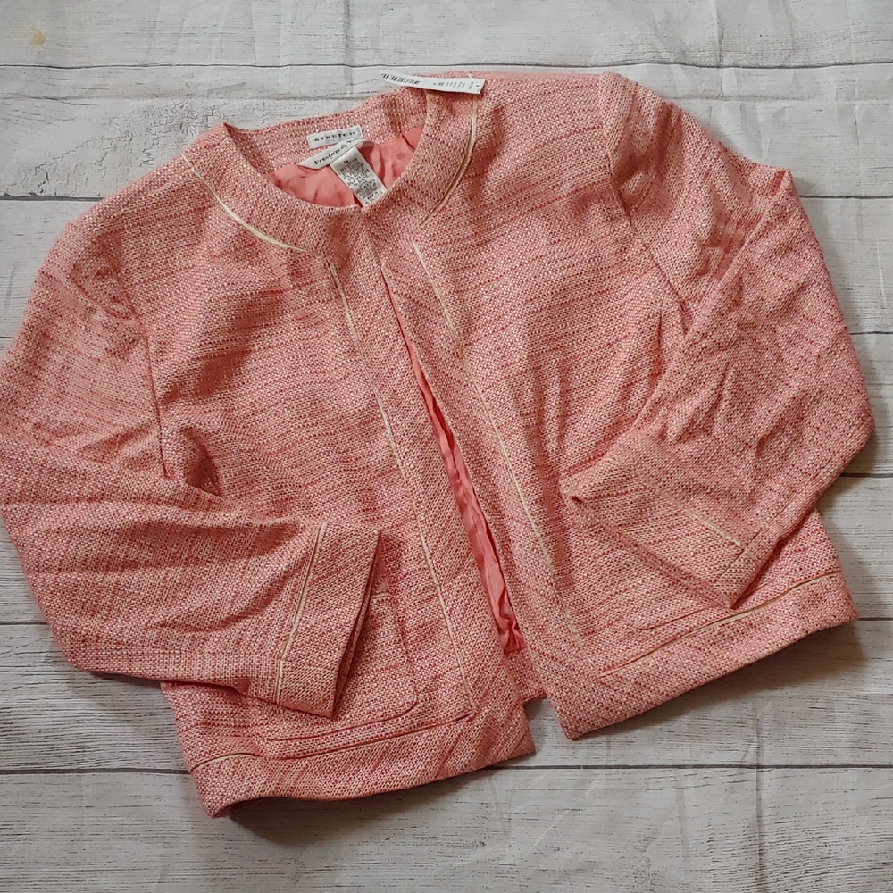 Preston & York Bouclé Jacket | 3/4 Sleeve | Coral | NWT | Waist Length Size 14 - Picture 2 of 9